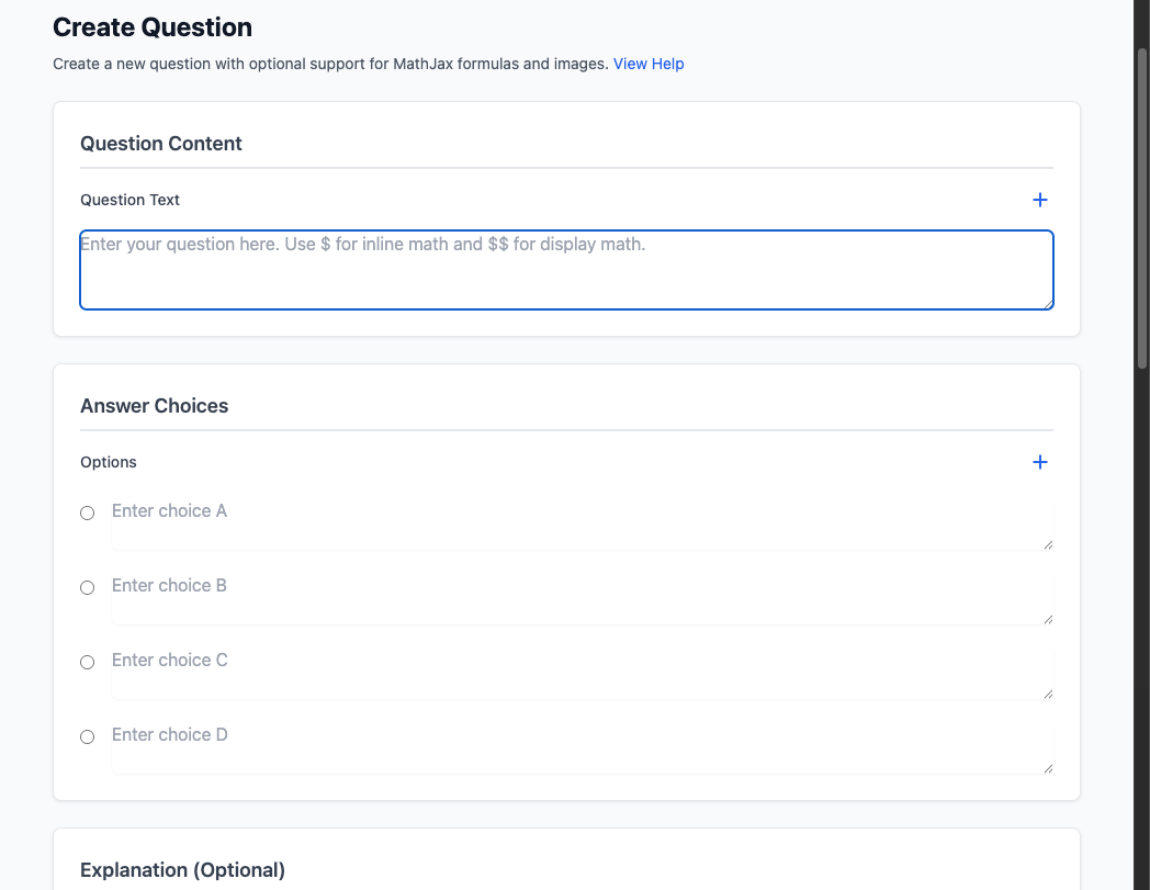 Create Question Screenshot