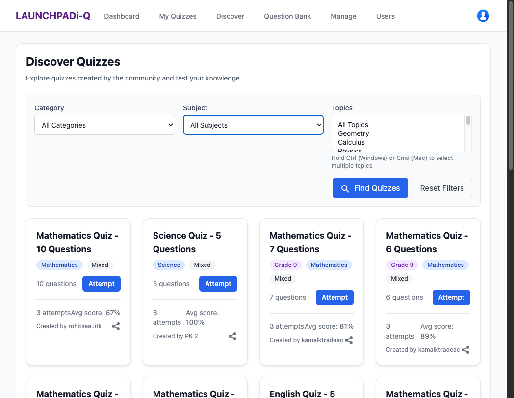 Discover Quizzes Screenshot