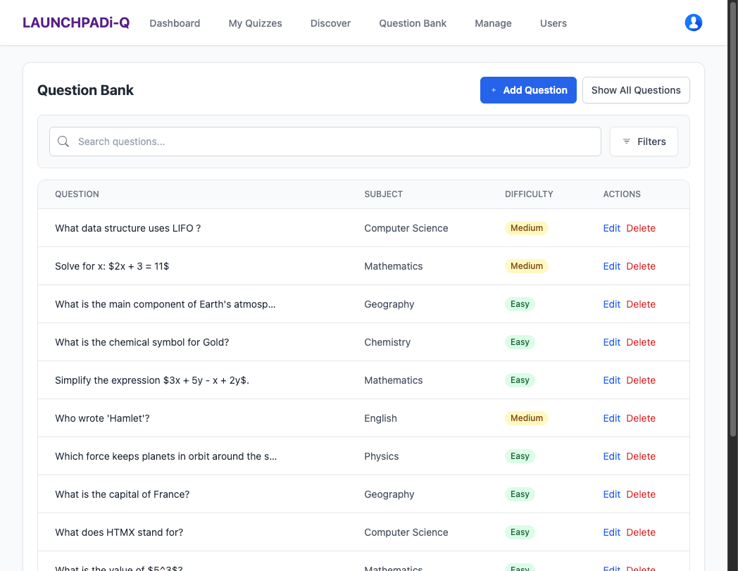 Question Bank Screenshot